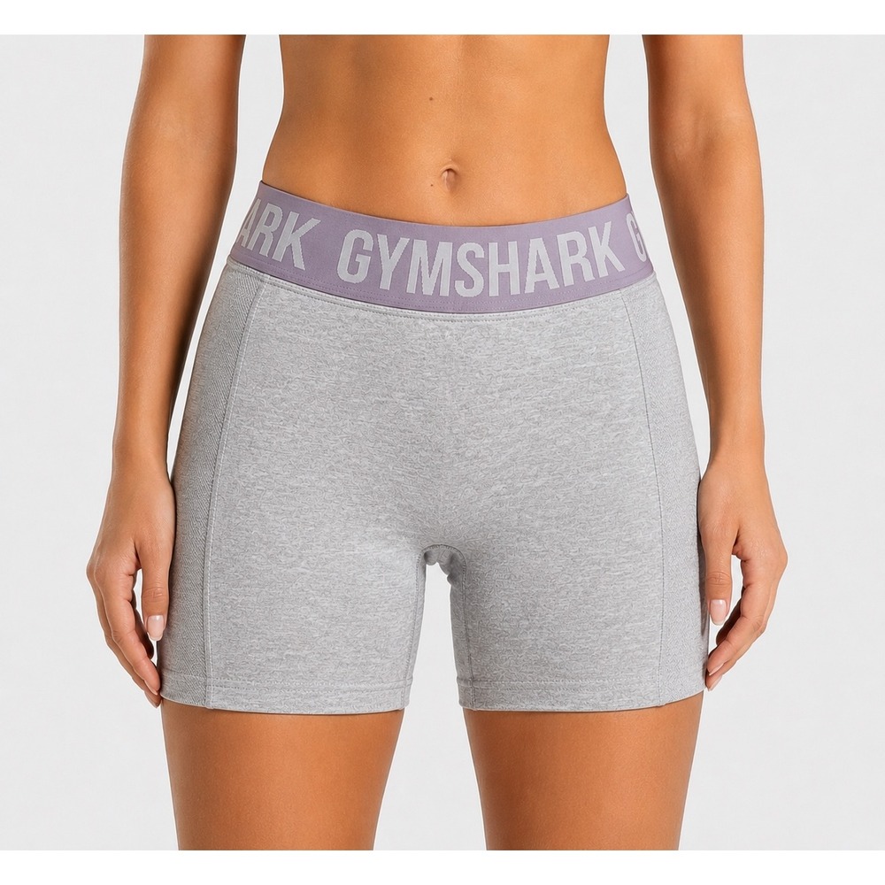 Gymshark Flex Cycling Shorts Grey Marl Purple Logo Waistband Seamless Small